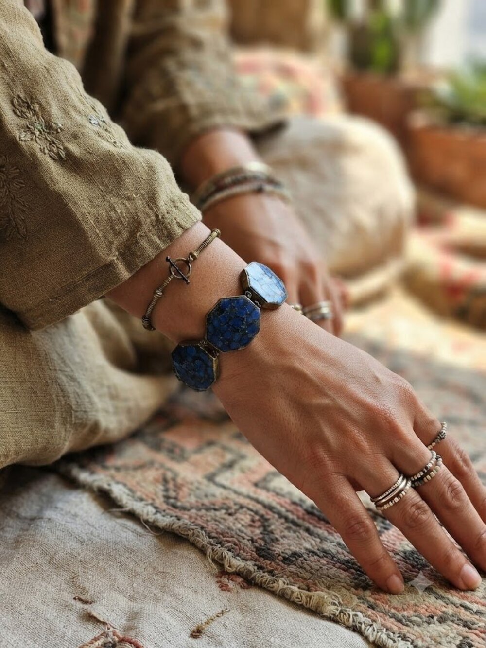 Blue Mosaic Octagon Link Bracelet - Women Jewelry